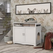 Cat Litter Box Enclosure Cat Litter Box Furniture Hidden Cat Washroom Litter Box Cat Box Cabinet With Hidden Plug 2 Doors Multi-Functional Storage Bench Cat House Pet Supplies