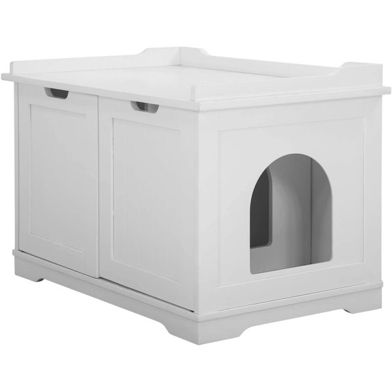 Bestpet Cat Litter Box Enclosure Covered Litter Box Enclosed Cat House Condo Side Table Hidden Cat Washroom Enlarged Cat Litter Cabinet Cat Furniture Litter Tray with Door,White