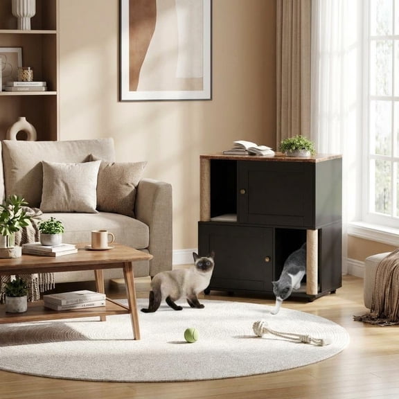 Cat Litter Box Enclosure, Double Layer Hidden Litter Furniture