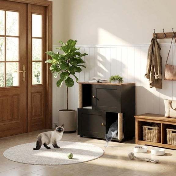Cat Litter Box Enclosure, Double Layer Hidden Litter Furniture
