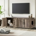 thumbnail image 1 of Cat Litter Box Enclosure - Dual Washroom Wooden Furniture with 2 Head Shaped Holes, Large Cat House for Living Room & Bedroom, 1 of 7