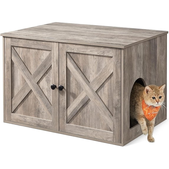 Cat Litter Box Enclosure, End Table, 27.6 x 19.7 x 19.7 Inches | Litter Box Furniture Hidden with Removable Divider, Indoor Cat House, Heather Greige UPCL022K01