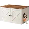 thumbnail image 1 of Cat Litter Box Enclosure, End Table, 31.5 x 20.9 x 19.7 Inches | Litter Box Furniture Hidden with Removable Divider, Indoor Cat House,Honey Brown and Rustic White UPCL002P01, 1 of 9