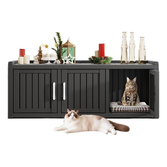 Cat Litter Box Enclosure Furniture with 3 Doors & Multiple Windows, Modern Litter Box Cabinet for Large Cats, Waterproof PP Cat Furniture for Living Room