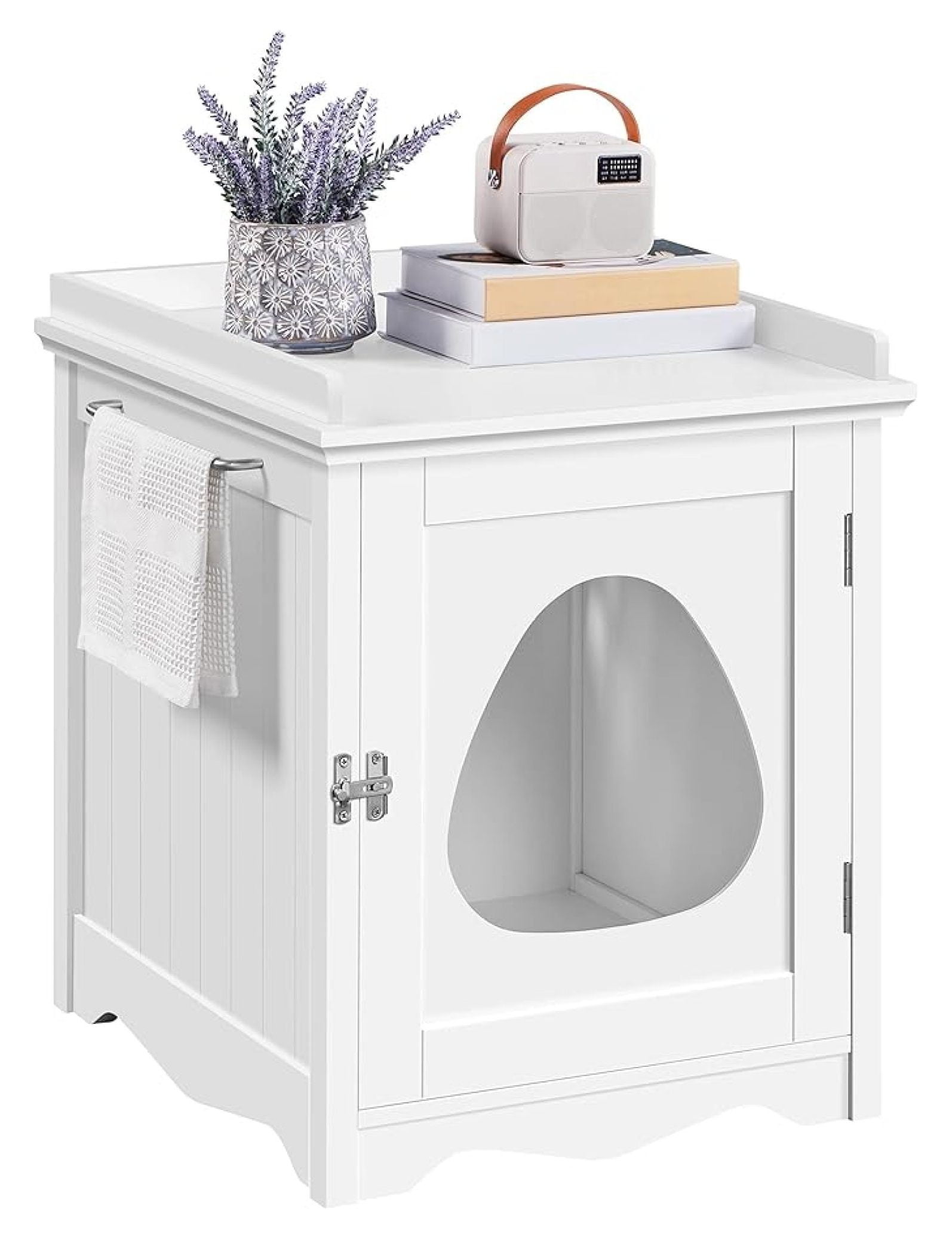 Cat Litter Box Enclosure Furniture, Cat Washroom Enclosed Litter Box Decorative House & Side Table, Pet Crate