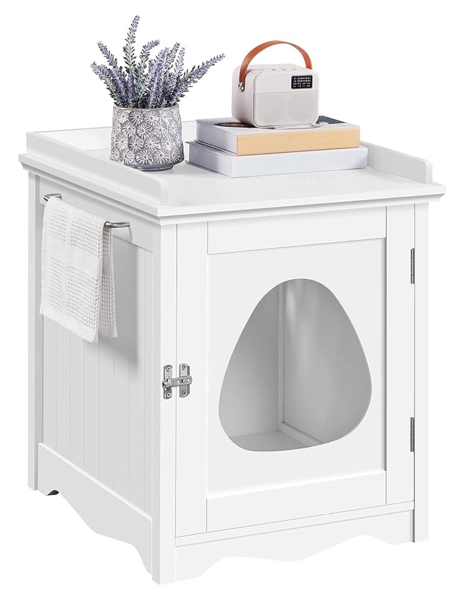 Cat Litter Box Enclosure Furniture, Cat Washroom Enclosed Litter Box Decorative House & Side Table, Pet Crate