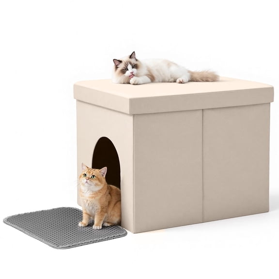 DOMIPET Cat Litter Box Enclosure, Foldable Hidden Litter Box with Mesh Storage Bag, Litter Box Furniture Hidden with Waterproof Inside, Easy Clean, Odor Control, Easy Assembly