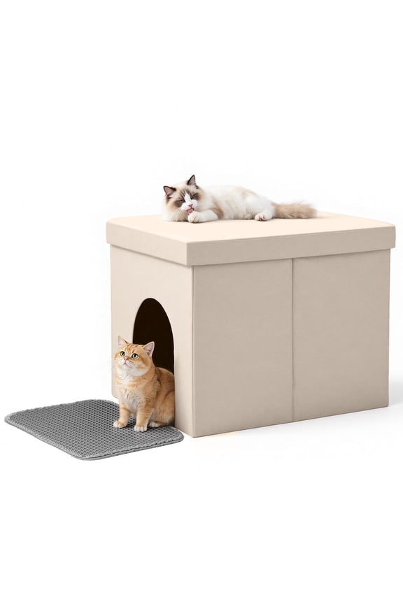 Cat Litter Box Enclosure, Foldable Hidden Litter Box with Mesh Storage Bag, Litter Box Furniture Hidden with Waterproof Inside, Easy Clean, Odor Control, Easy Assembly
