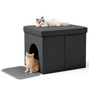 DOMIPET Foldable Cat Litter Box Enclosure, Multi-Functional Hidden Litter Box Furniture Cat Washroom Bench, Dog Proof, Space-Saving Ottoman Cabinet, Storage Foo