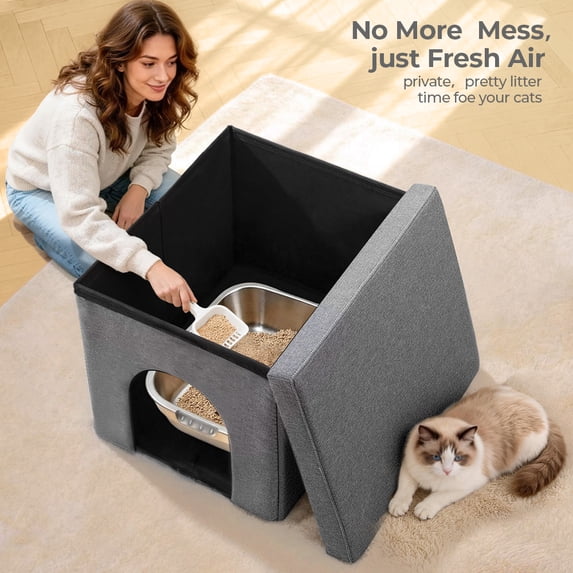 Cat Litter Box Enclosure Furniture, Hidden Cabinet Cats Litter Ottoman, Cat Litter Box Bench