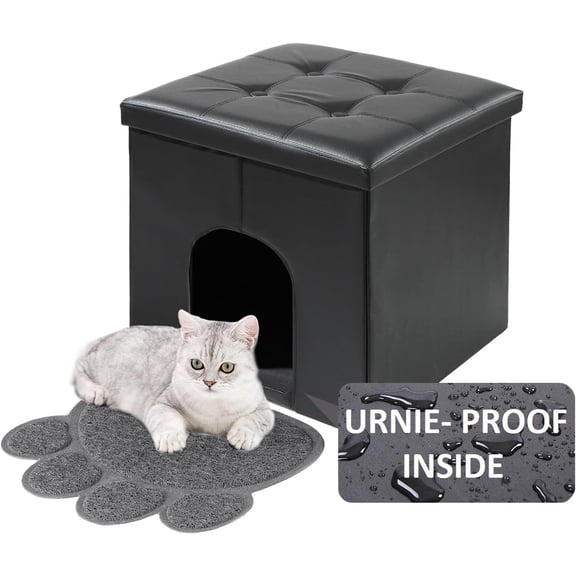 Cat Litter Box Enclosure Furniture Hidden, Cat Washroom Bench Storage Cabinet |Dog Proof | Waterproof Inside/Easy Clean | Easy Assembly | Odor Control(Black)