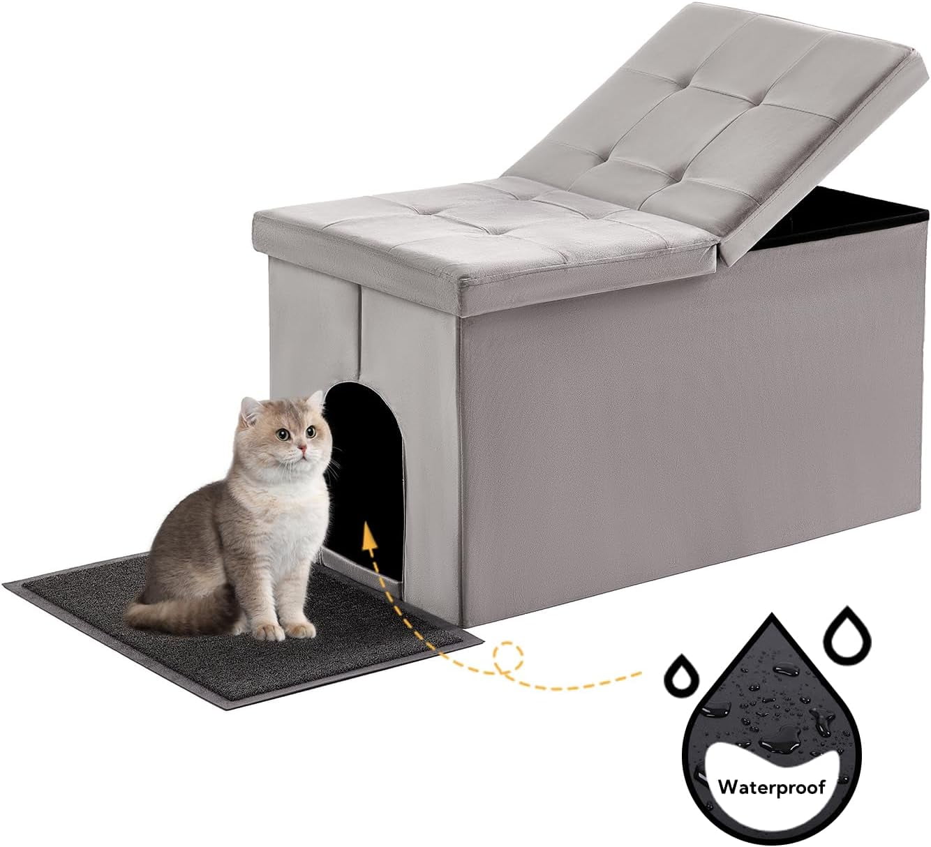 Cat Litter Box Enclosure Furniture Hidden Extra Large, Lift Design Lid