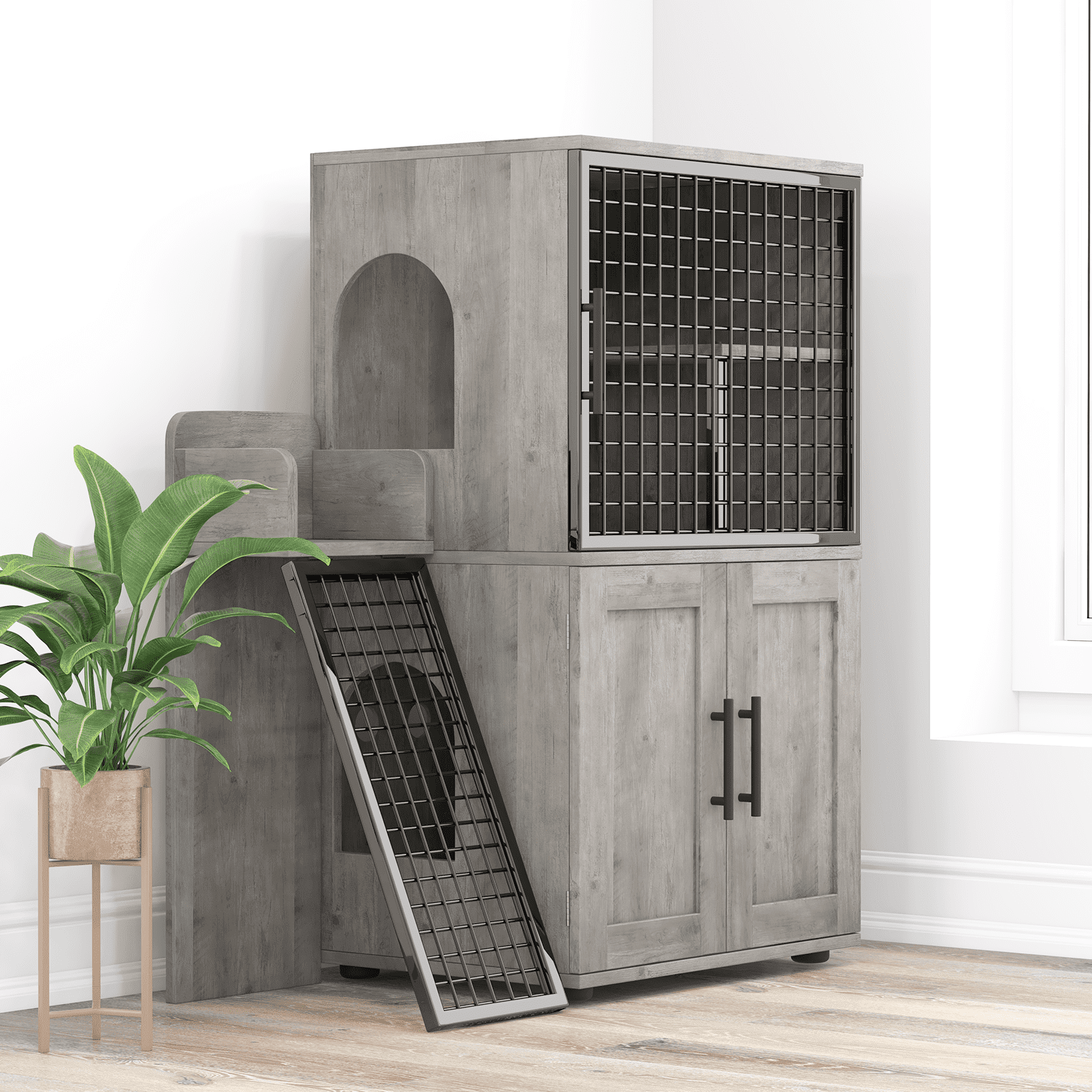 Cat Litter Box Enclosure Furniture - Hidden Litter Box Cabinet with Top Platform