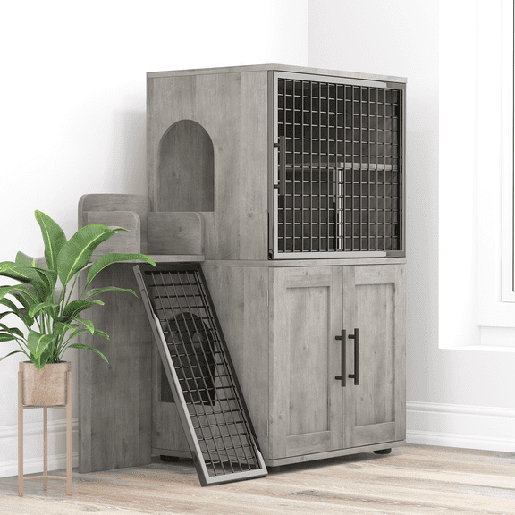 Cat Litter Box Enclosure Furniture - Hidden Litter Box Cabinet with Top Platform