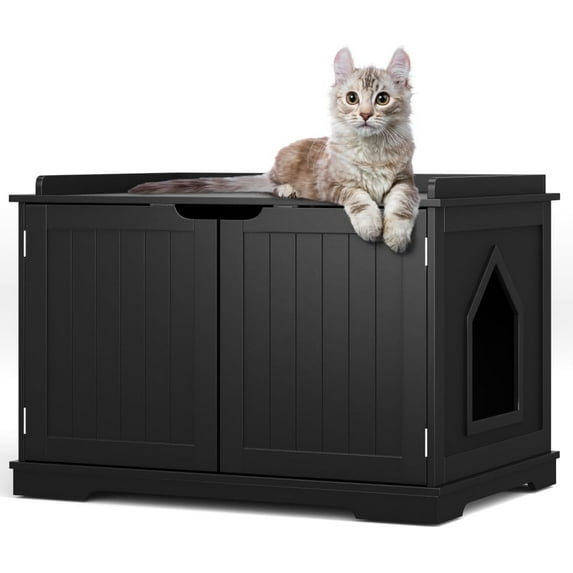 Cat Litter Box Enclosure Furniture, Hidden Litter Box Enclosure for Indoor Cats, Spacious Cat Washroom Furniture with Removable Divider, Easy Assembly, Fit Most of Litter Box, Black