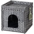 thumbnail image 1 of Litter Enclosure with  Litter Mat and Rattan  House, Supports Two Litter Boxes,  for  Room or  (Gray), 1 of 7