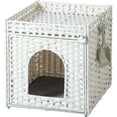 thumbnail image 1 of Cat Litter Box Enclosure Furniture Hidden Litter Box with Mat and Fence Handwoven Rattan Cat House with Two S-Shaped Hooks for Living Room Bedroom 18.5 x 20.5 x 19.1 Inches White, 1 of 14