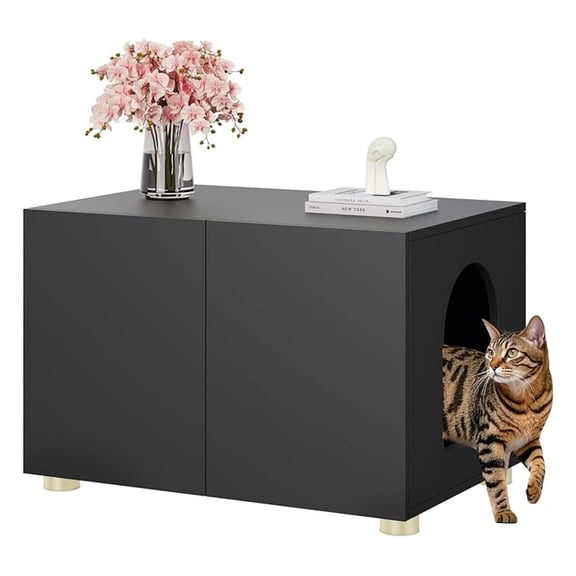 Cat Litter Box Enclosure Furniture, Modern Wooden Cat House - Black End Table