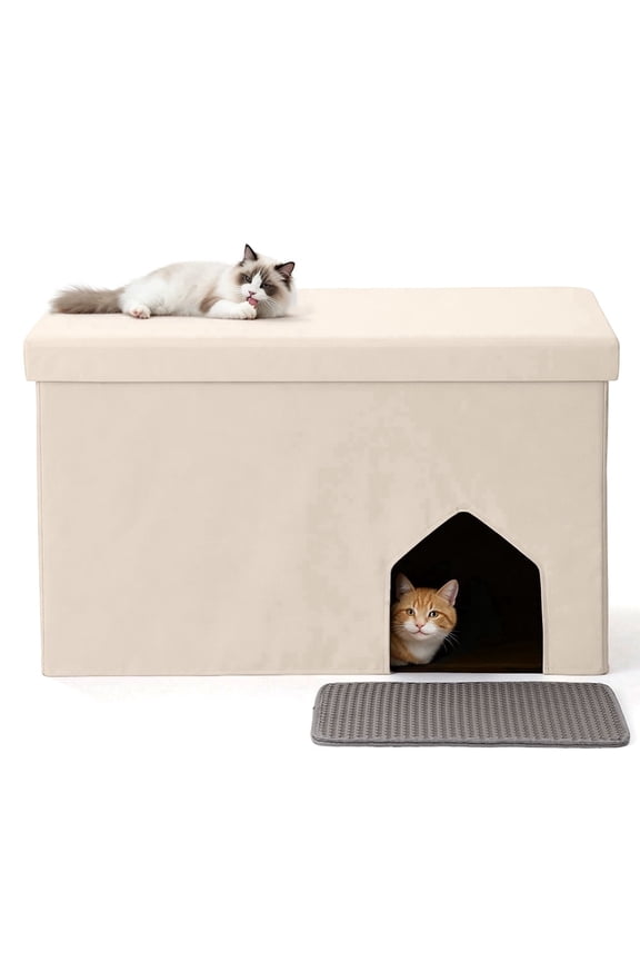 Cat Litter Box Enclosure Hidden Furniture, Multi-Functional Hidden Litter Box Furniture Bench, Dog Proof, Space-Saving Ottoman Cabinet, Foldable Storage Footrest