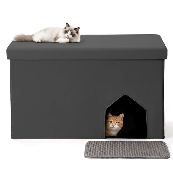 DOMIPET Cat Litter Box Enclosure Furniture Hidden, 3 IN 1 Cat Washroom Bench Storage Cabinet, Extra Large 35.4'' x 19.7'' x 19.7'', Dog Proof, Easy Clean, Easy Assembly