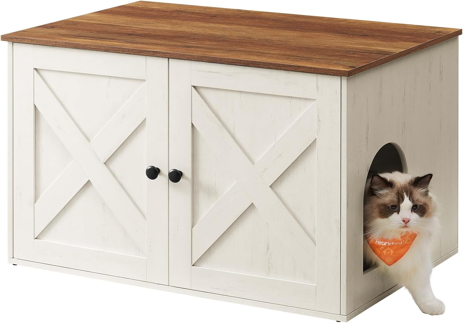 Cat Litter Box Enclosure Hidden Furniture with Removable Divider, Indoor Cat House, End Table