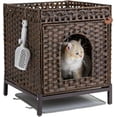 thumbnail image 1 of Cat Litter Box Enclosure Hidden Litter Box Furniture with Metal Heightened Feet, Rattan Handwoven Cat House with Litter Mat, Hidden Litter Box Furniture for Bedroom Living Room Natural, 1 of 16