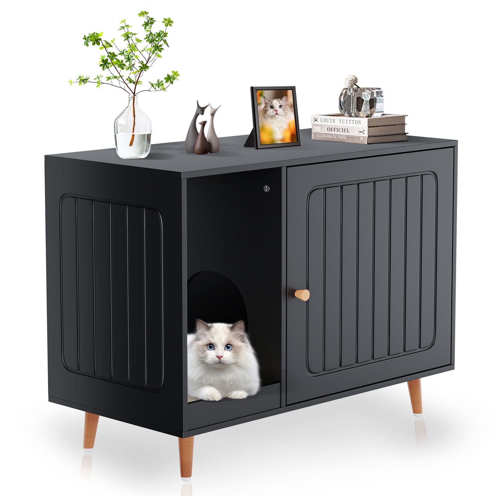 Cat Litter Box Enclosure, Hidden Litter Box Furniture,Wooden Cat