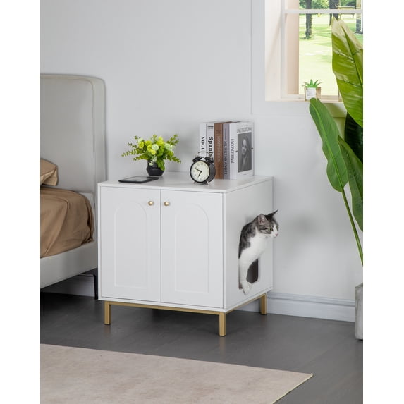 Cat Litter Box Enclosure, Hidden Litter Box Furniture, Wooden Pet House Side End Table