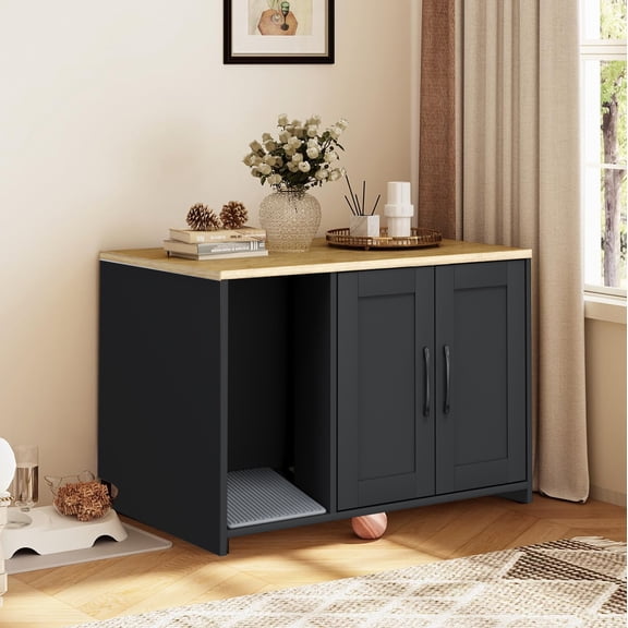 Cat Litter Box Enclosure, Hidden Litter Box Furniture with Divider, Indoor Cat House, Wooden pet house side table, for Living Room, Bedroom