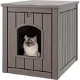 thumbnail image 1 of Cat Litter Box Enclosure, Hidden Litter Box with Openable Front Door, Outdoor Cat House Weatherproof, Side Table, Easy to Clean and Assembly, Dark Gray, 1 of 6