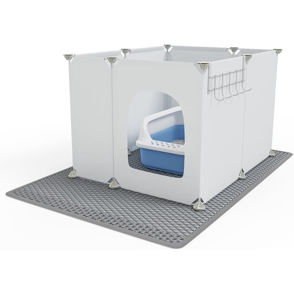 Cat Litter Box Enclosure, Large Cat Toilet Splash Guard Without Leakage (24" L 18.9" W 16.5" H) Foldable Litter Tray Screen with Non-Slip Mats, Pet Bathroom Pee Shields (No Litter Box)