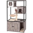 thumbnail image 1 of Cat Litter Box Enclosure, Litter Box Furniture Hidden, Wooden Cat Washroom Furniture, Indoor Cats House with Condo, Hammock, Scratching Mat and Storage Shelves, 1 of 11