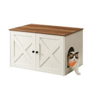 Hidden Cat Litter Box Enclosure Furniture Large Multi-Functional Cat Litter Box Washroom with Removable Divider Rustic White