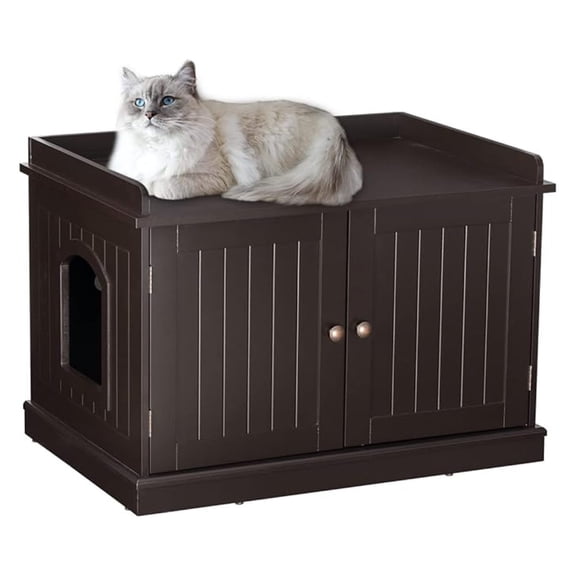 Cat Litter Box Enclosure, Litter Box Furniture , Indoor Cat Toilet House for Pet Cat, Cat House Side Table with Vent Holes, Espresso