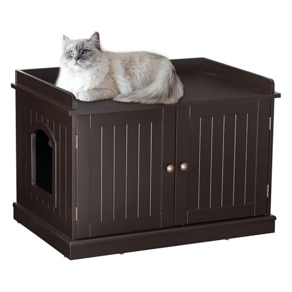 Cat Litter Box Enclosure, Litter Box Furniture , Indoor Cat Toilet House for Pet Cat, Cat House Side Table with Vent Holes, Espresso