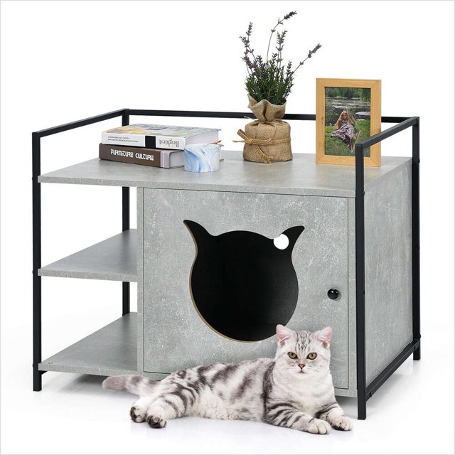 Cat Litter Box Enclosure Litter Furniture W/Storage Shelf Pet
