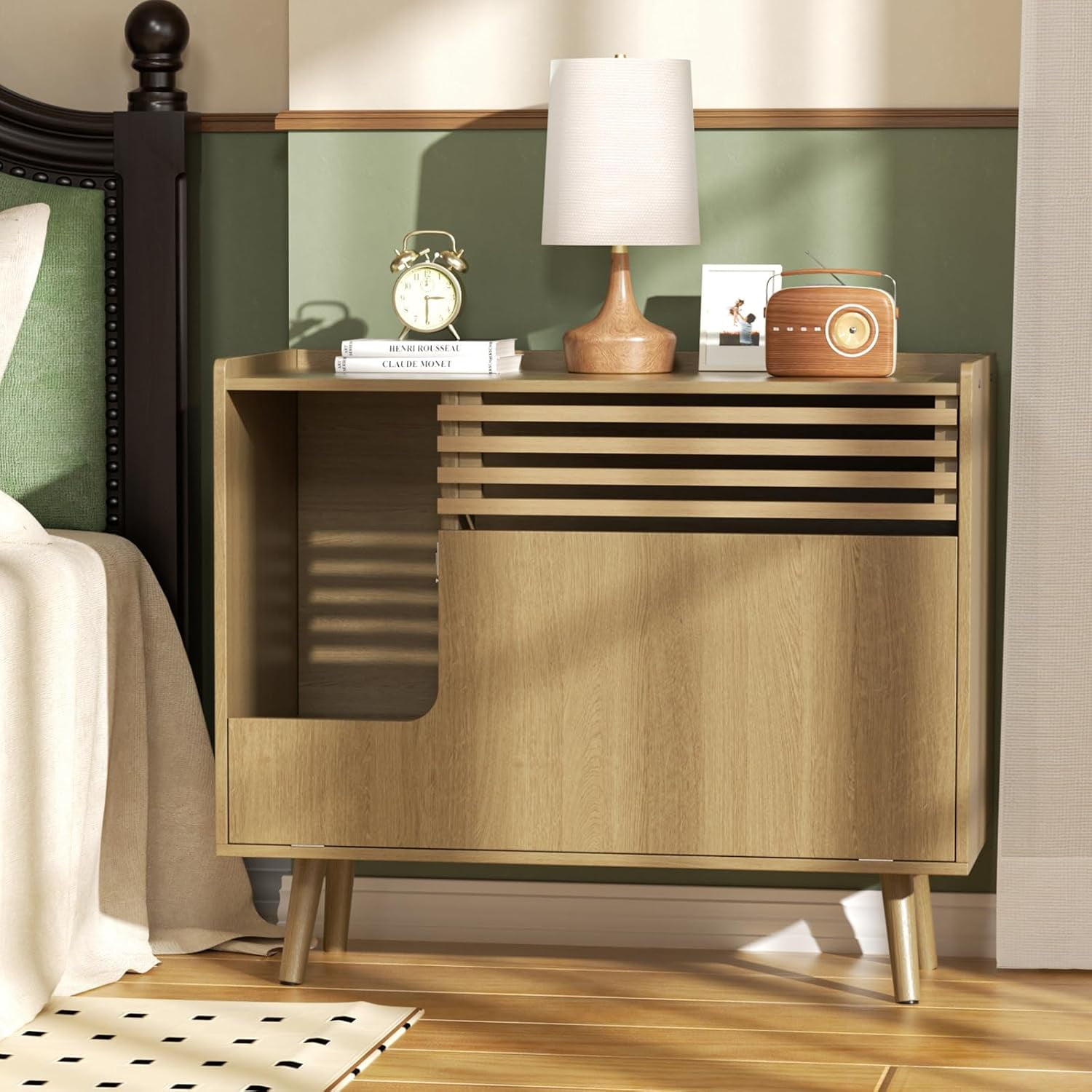 Cat Litter Box Enclosure Mid Century Modern Hidden Litter Box Furniture with Cat Scratch Pad Flip Down Opening Litter Box Cabinet Cat Washroom End Table Natural Walmart