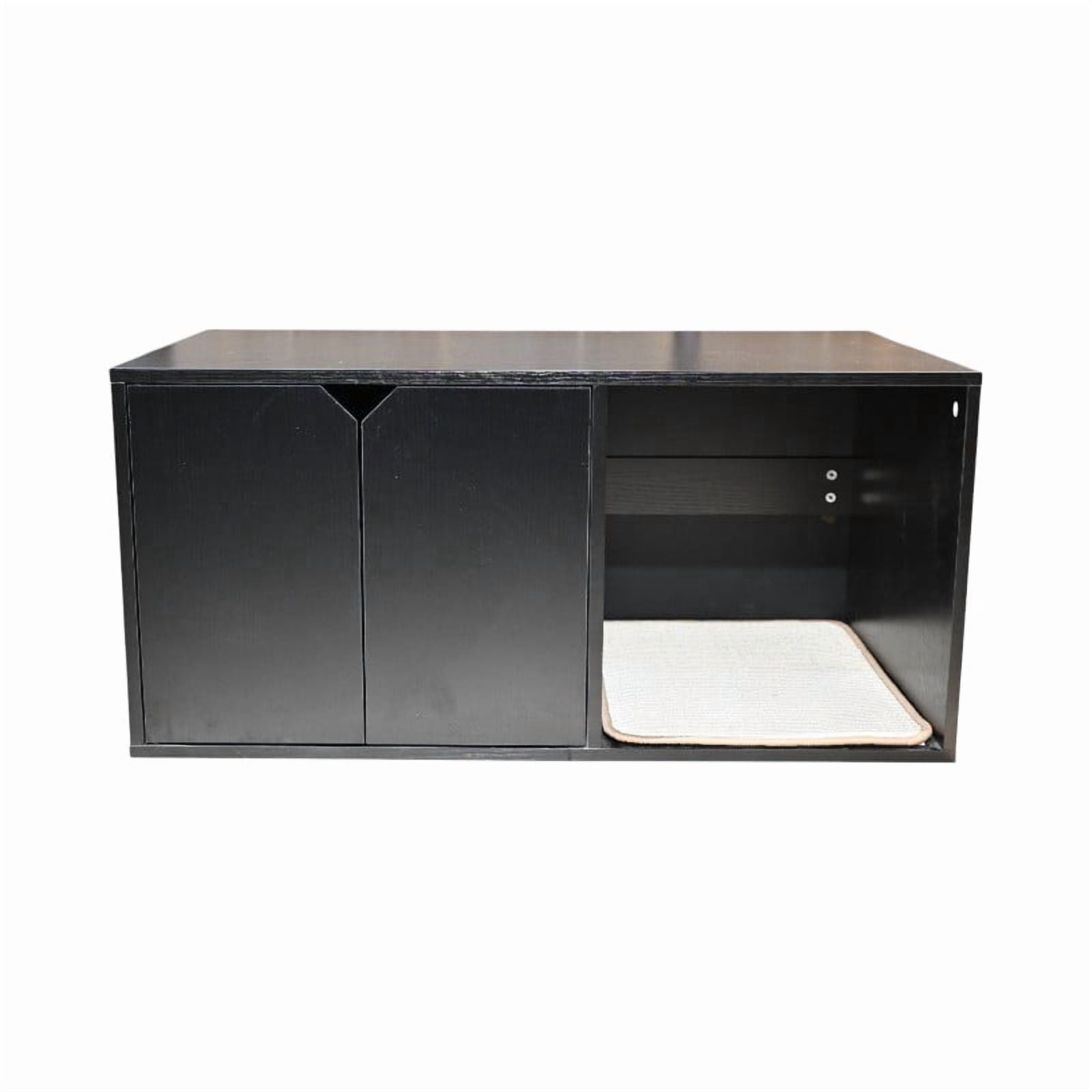 Cat Litter Box Enclosure, Modern Black Cat House Furniture with Corrugated Cardboard Scratch Pad, Sturdy Melamine Shelter, Decorative Indoor Pet Cabinet for Home Use