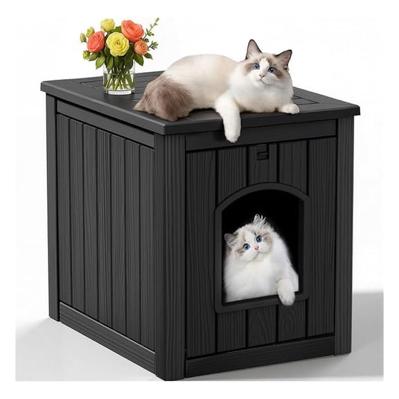 Cat Litter Box Enclosure, Multi-Functional Cat Litter Box Furniture & Cat Box Enclosure Cabinet with Side Table Design, Openable Front Door & Raised Floor, Easy to Clean & Assemble, Black