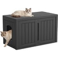 thumbnail image 1 of Cat Litter Box Enclosure, Multi-Functional Hidden Enclosed Litter Box Furniture with Adjustable Partition, Indoor Outdoor Cat House Weatherproof, Side Table, Easy to Clean & Assemble, Black, 1 of 8