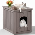 thumbnail image 1 of Cat Litter Box Enclosure, Multi-Functional Hidden Litter Box Furniture & Indoor Outdoor Cat House with Side Table Design, Openable Front Door & Raised Floor, Easy to Clean & Assemble, Grey, 1 of 9