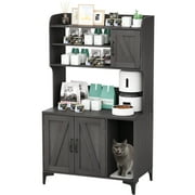 Cat Litter Box Enclosure   Multi-Functional Hidden Wooden Cat Washroom Cabinet with Shelf Storage   Modern Indoor Cat House   Fits Most Litter Boxes   Grey or White
