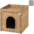 thumbnail image 1 of Cat Litter Box Enclosure, PE Rattan Hidden Kitty House, Natural, 1 of 6