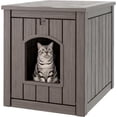 thumbnail image 1 of Cat Litter Box Enclosure, Plastic Hidden Litter Box Side Table with Openable Front Door, Waterproof & Weatherproof Cat House for Indoor & Outdoor Use (Gray), 1 of 7