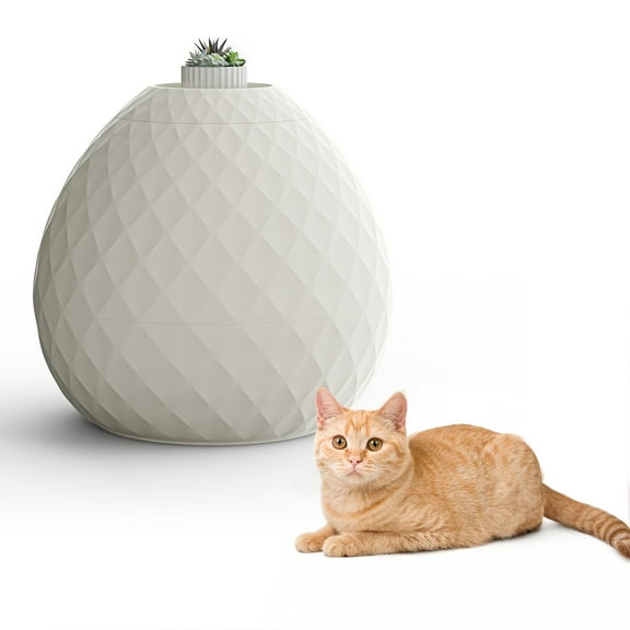 Cat Litter Box Enclosure, Resin Egg-Shaped Hidden Litter Box Furniture with Removable Planter Top Vented for Cats and Dogs Use, Multi-Functional & Easy to Clean for Living Room Indoor