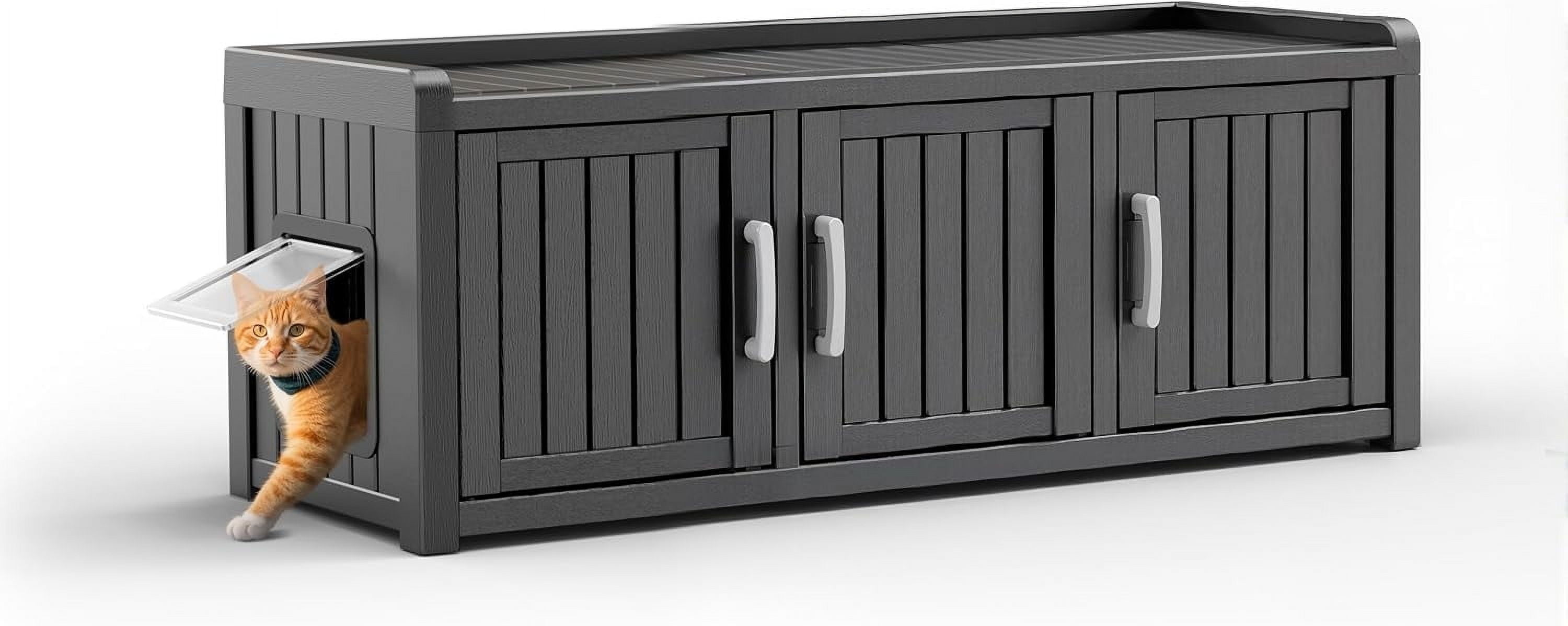 Cat Litter Box Enclosure, Resin Litter Box Furniture Hidden with Door, Multifunctional Cat House, As Storage Cabinet, Side Table, Easy to Assemble and Clean, Black