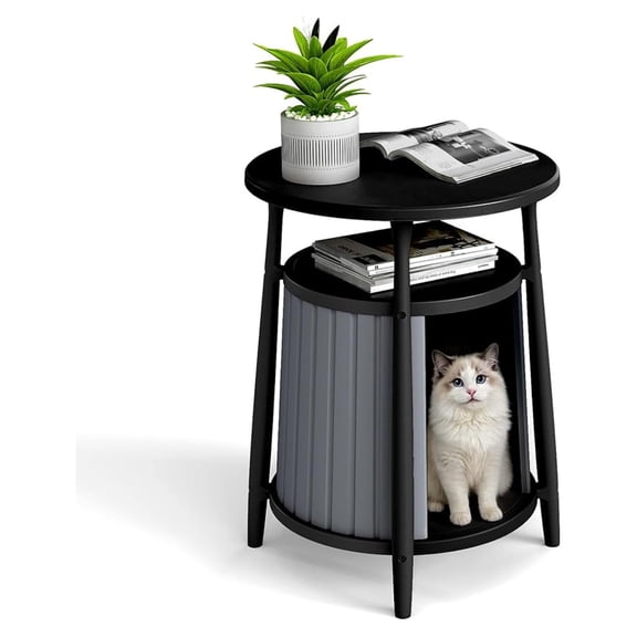 Cat Litter Box Enclosure Resin Material Litter Box Furniture with Double Layered Design Versatile Vented Odor Control Easy to Clean for Indoor Outdoor (Black,17.72''×17.72''×23.54'')