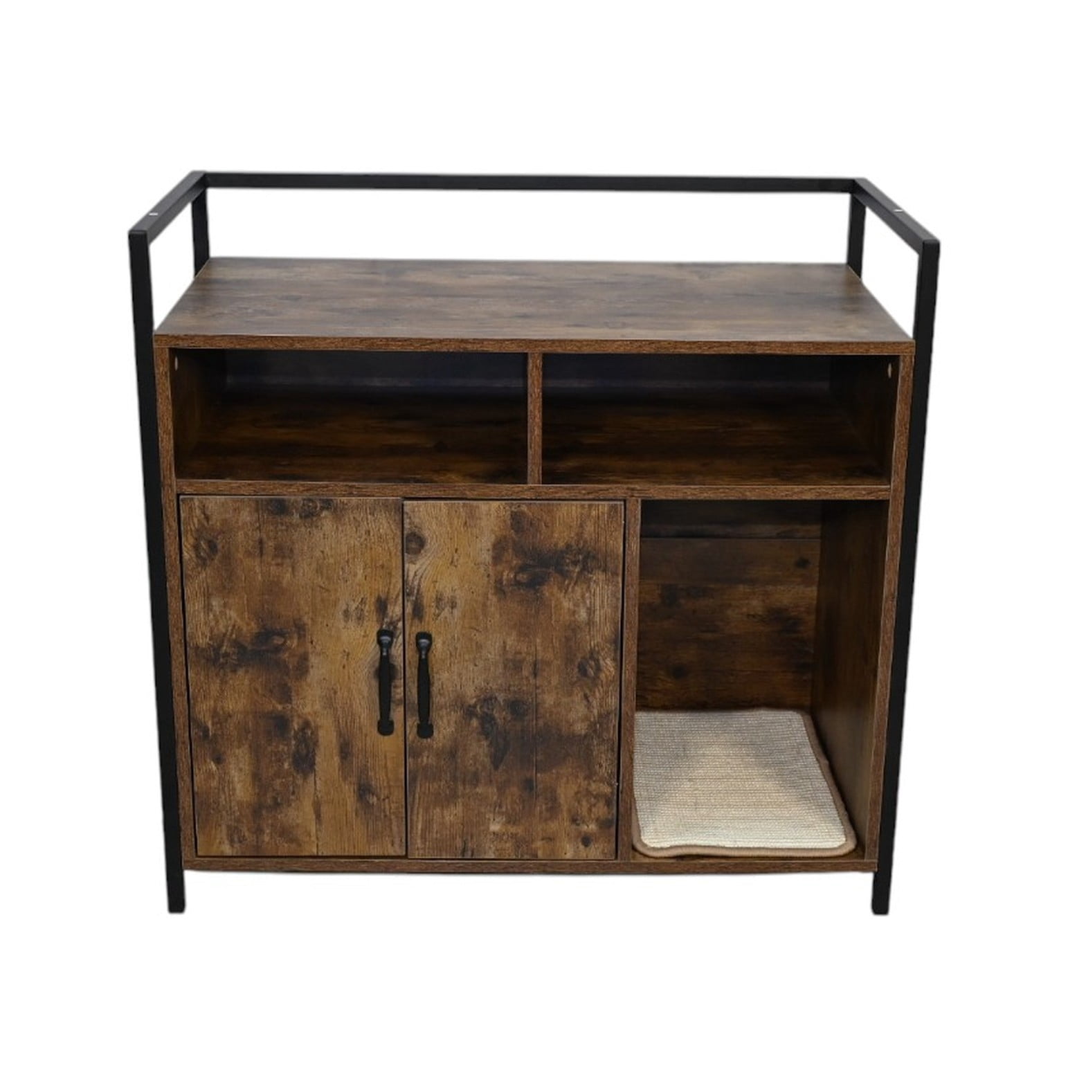 Cat Litter Box Enclosure, Rustic Brown Wooden Cat House with Scratching ...