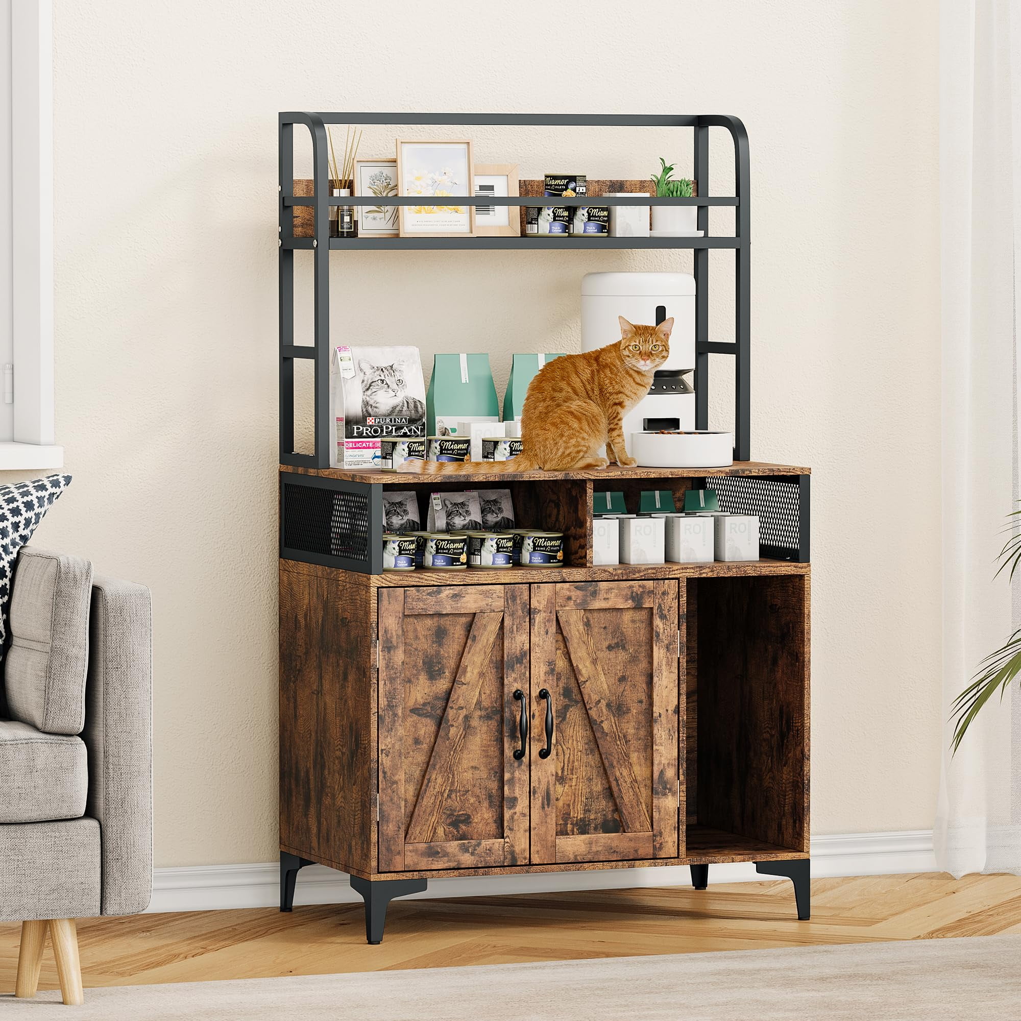 Cat Litter Box Enclosure with Shelf Storage, Hidden Litter Box