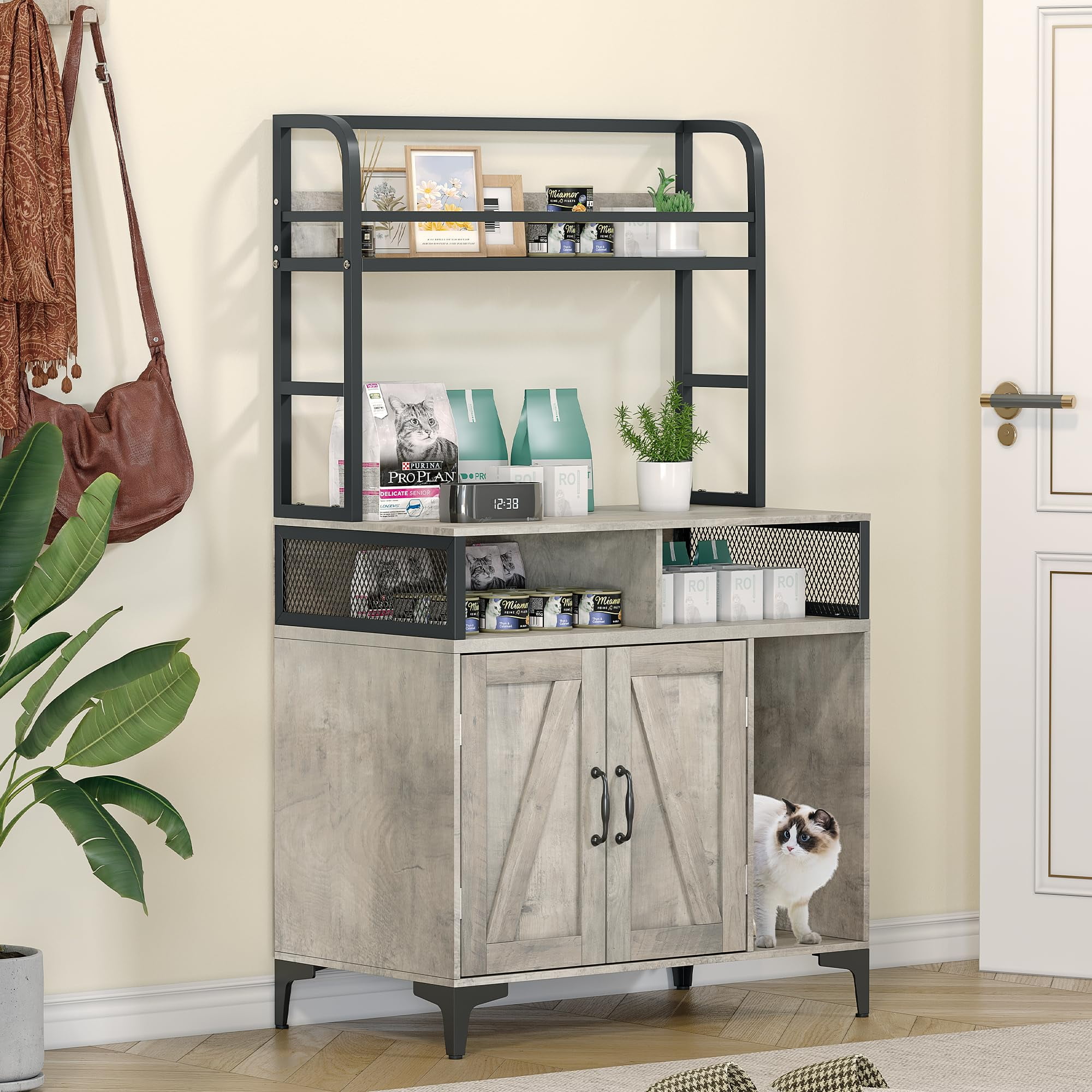 Cat Litter Box Enclosure with Shelf Storage, Hidden Litter Box